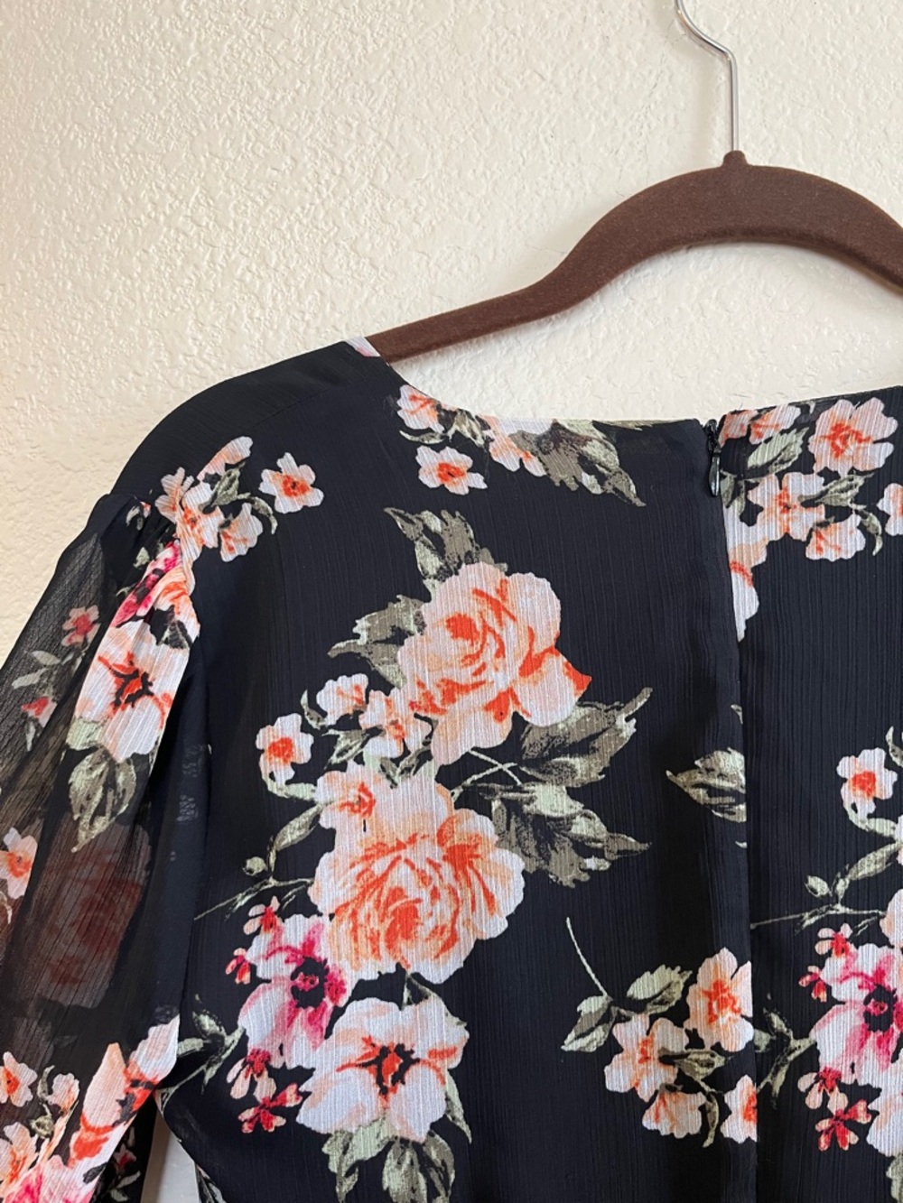 Bar III Black Floral V-Neck Ruffle Mini Dress - Picture 6 of 6